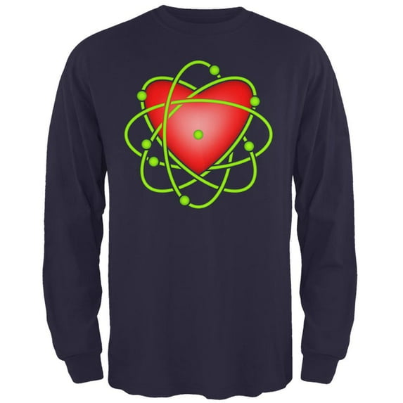 I Love Science Atomic Heart Mens Long Sleeve T Shirt Navy 2XL