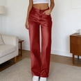 thumbnail image 6 of QHFBli Leather Pants High Waist Coated PU Button Straight Leather Black Leggings Wide Leg Pants with Pockets, 6 of 7