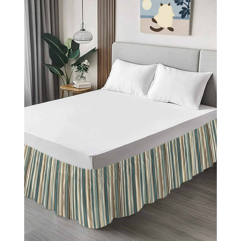 Boho Vertical Stripes Bed Skirt King Size 18&nbsp;Inch Drop, Green