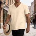 thumbnail image 6 of Kojanyu Men's Big and Tall V Neck T Shirts Short Sleeve Cotton Linen Casual Tees Lightweight Relaxed Summer Tops, 6 of 9