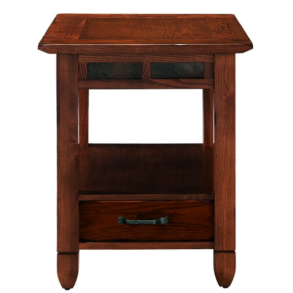 Leick Home 10907 Slatestone One Drawer Rustic Oak End Table, Distressed Rustic Oak