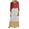 thumbnail image 1 of Birdeem Womens Spring and Summer Round Neck Solid Cotton and Linen Casual Contrast Stitching Shoulder Long Sleeved Dress, 1 of 6