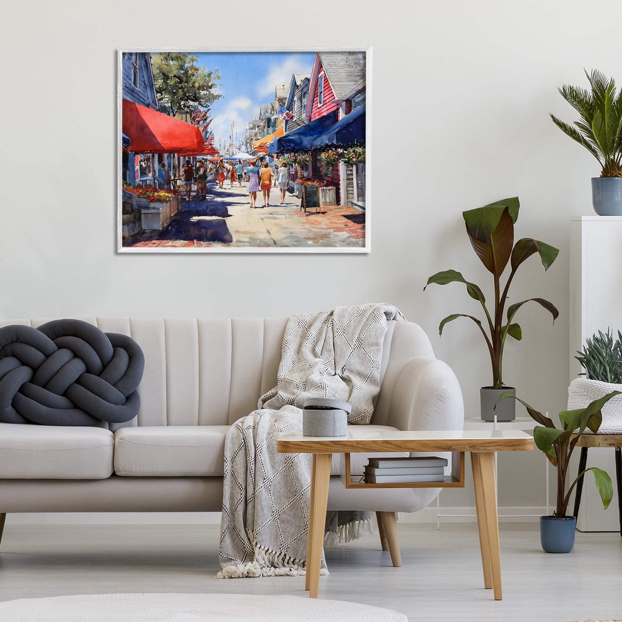 Stupell Industries American Coastal Town Stroll White Framed Giclee Art, design by Franklyn Gregory