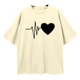 thumbnail image 3 of Graphic Tees for Women T-Shirts Women's Oversized Heartbeat Print Short Sleeve Round Neck Casual Tee for Women Daily Comfort Fit Graphic Top Beige S, 3 of 4