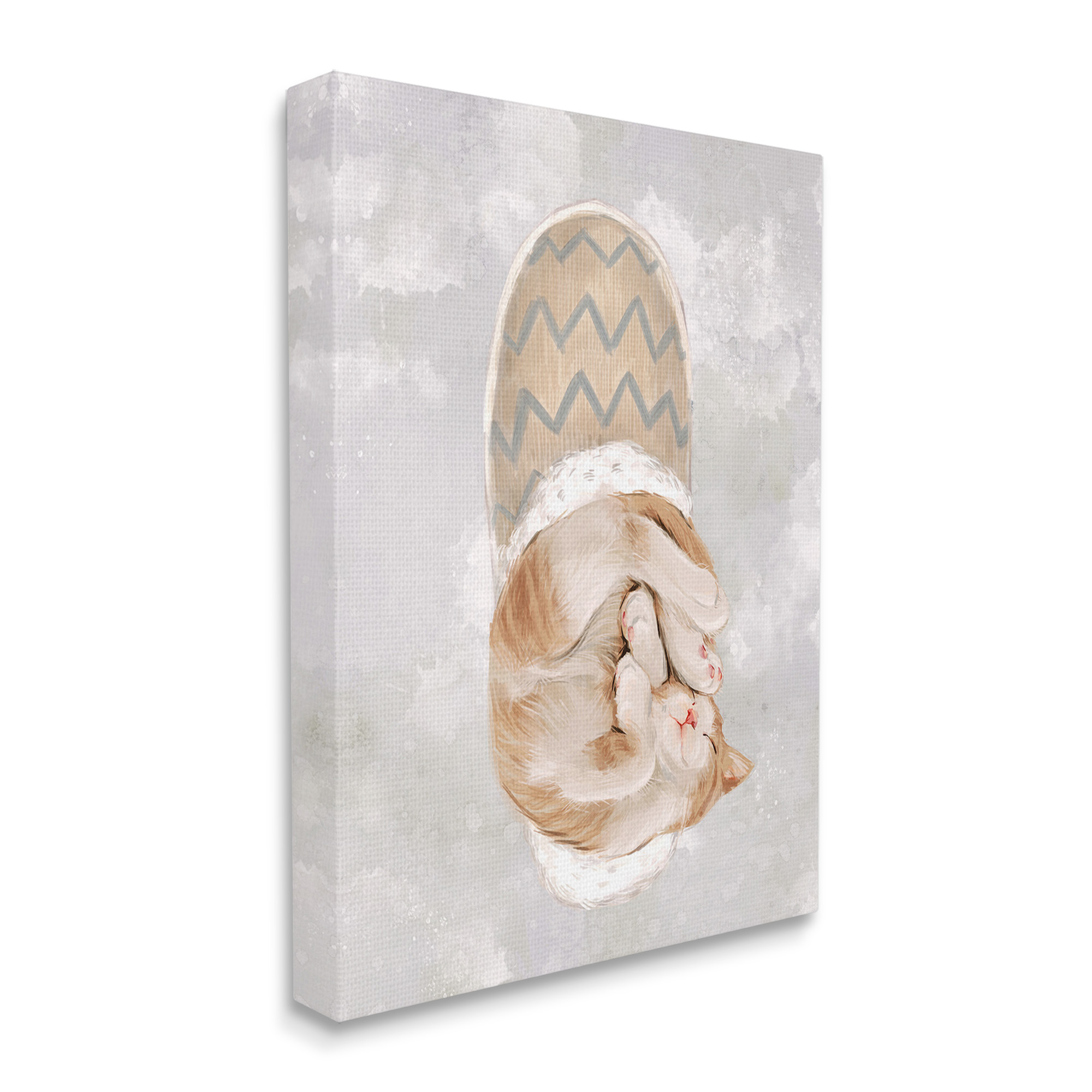 Stupell Industries Kitten Sleeping in Slipper Animals & Insects Painting Gallery Wrapped Canvas Art Print Wall Art, 36 x 48
