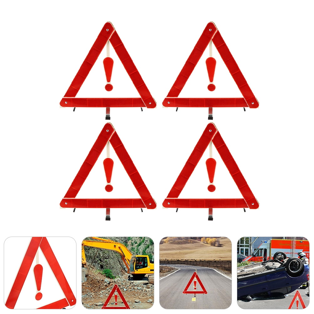 Car warning sign 4Pcs Car Warning Signs Triangle Road Safety Kit Auto Folding Safety Tripods