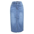 thumbnail image 4 of Mohiass Jean Skirt for Women Denim Skirt with Pockets Mid Waist Stretchy Long Split Skirts Light Blue L, 4 of 8