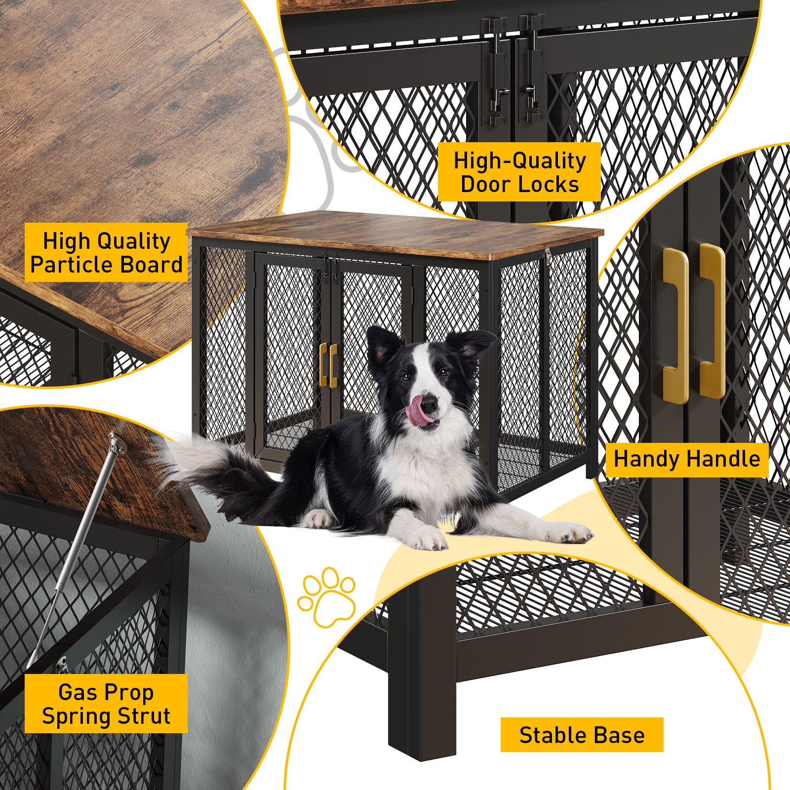 48" Flip-Top Dog Crate Furniture, Heavy Duty End Table Kennel for Dogs Up to 100 Lbs, Rustic Brown