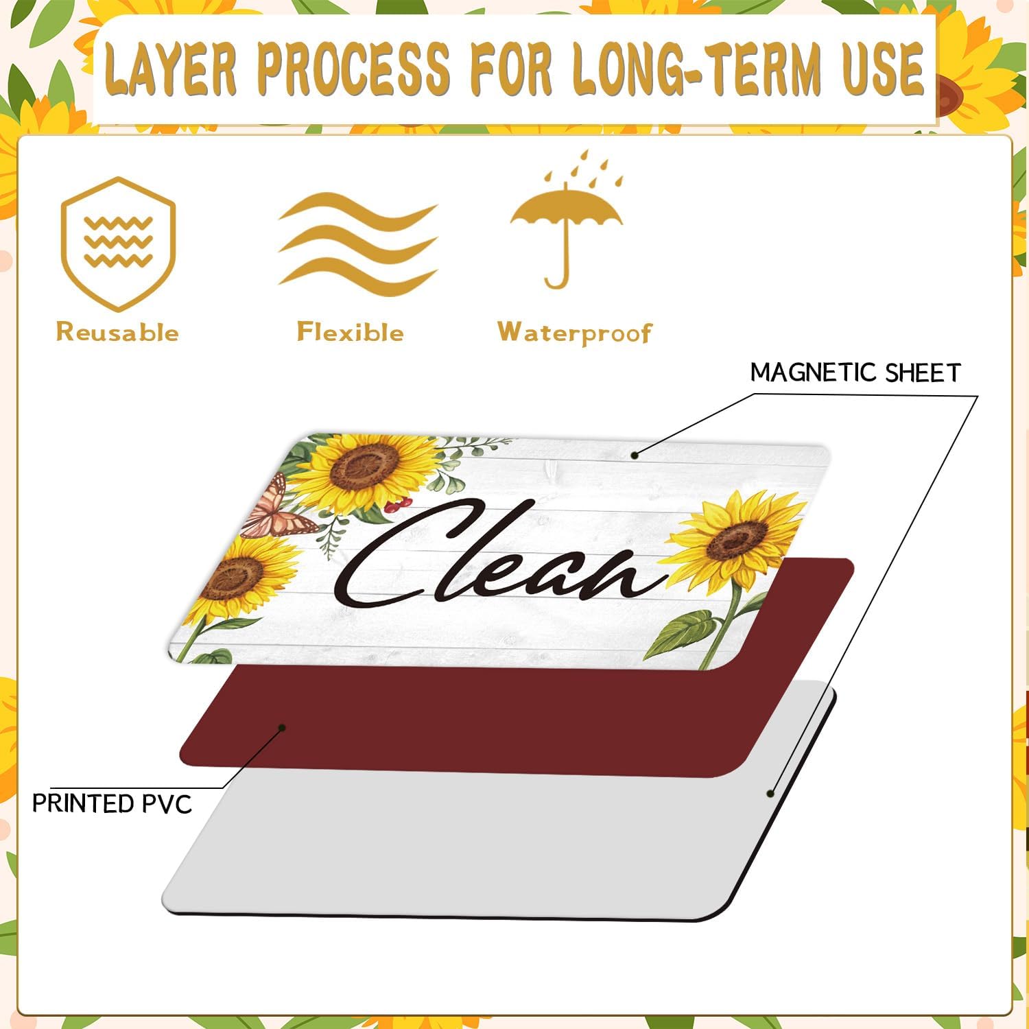 Dishwasher Magnet Clean Dirty Sign - Sunflower Clean Dirty Dish Washer Magnet Flower Clean Dirty Signs Double Sided Strong Magnetic Dish Washer Indicator for Kitchen Refrigerator Home Decor