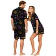 thumbnail image 4 of Spooky Season Couples Matching Pajamas Set Halloween Print Short Sleeve Button Up Sleepwear and Shorts Festive Sleepwear Attire, 4 of 5