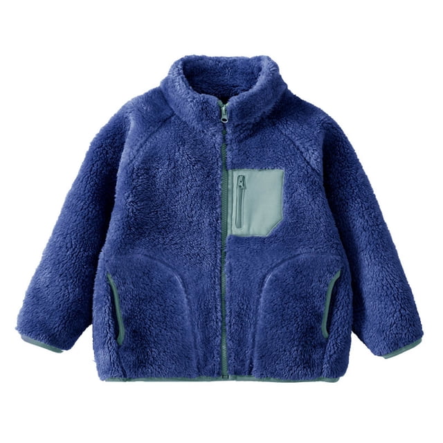 Children's Winter Solid Color Thick Zipper Cardigan with Fleece Lining for Casual Sports