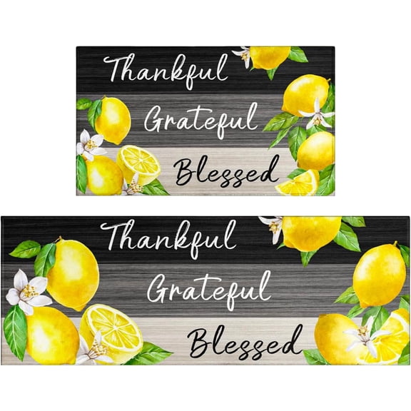 Lemon Kitchen Rugs and Mats Set 2 Pieces - 17x47+17x30 - Farmhouse Style Non Skid and Washable Anti Fatigue Mats for Kitchen Floor - Cushioned Runner Rugs Kitchen Mats for Standing