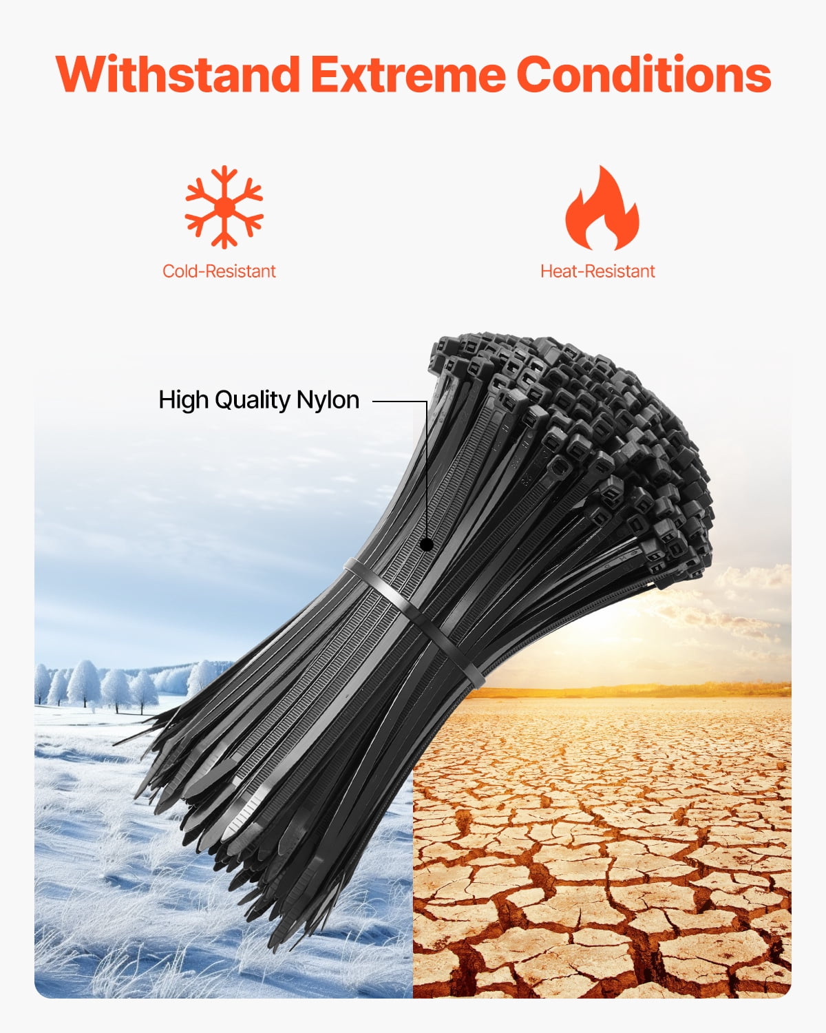 VEVOR 1000 Pack Cable Zip Ties, 8-inch Heavy Duty Cable Wire Ties with 45LBS High Tensile Strength, Multi-Purpose Self-Locking Nylon Tie Wraps, Heat & Cold Resistant for Indoor and Outdoor Use