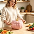 thumbnail image 5 of Pink Pumpkin Shaped Ceramic Dutch Oven Pot with Lid, Double Handle Bowl for Fall Holiday Cooking & Table Decor 13.5oz, 5 of 5
