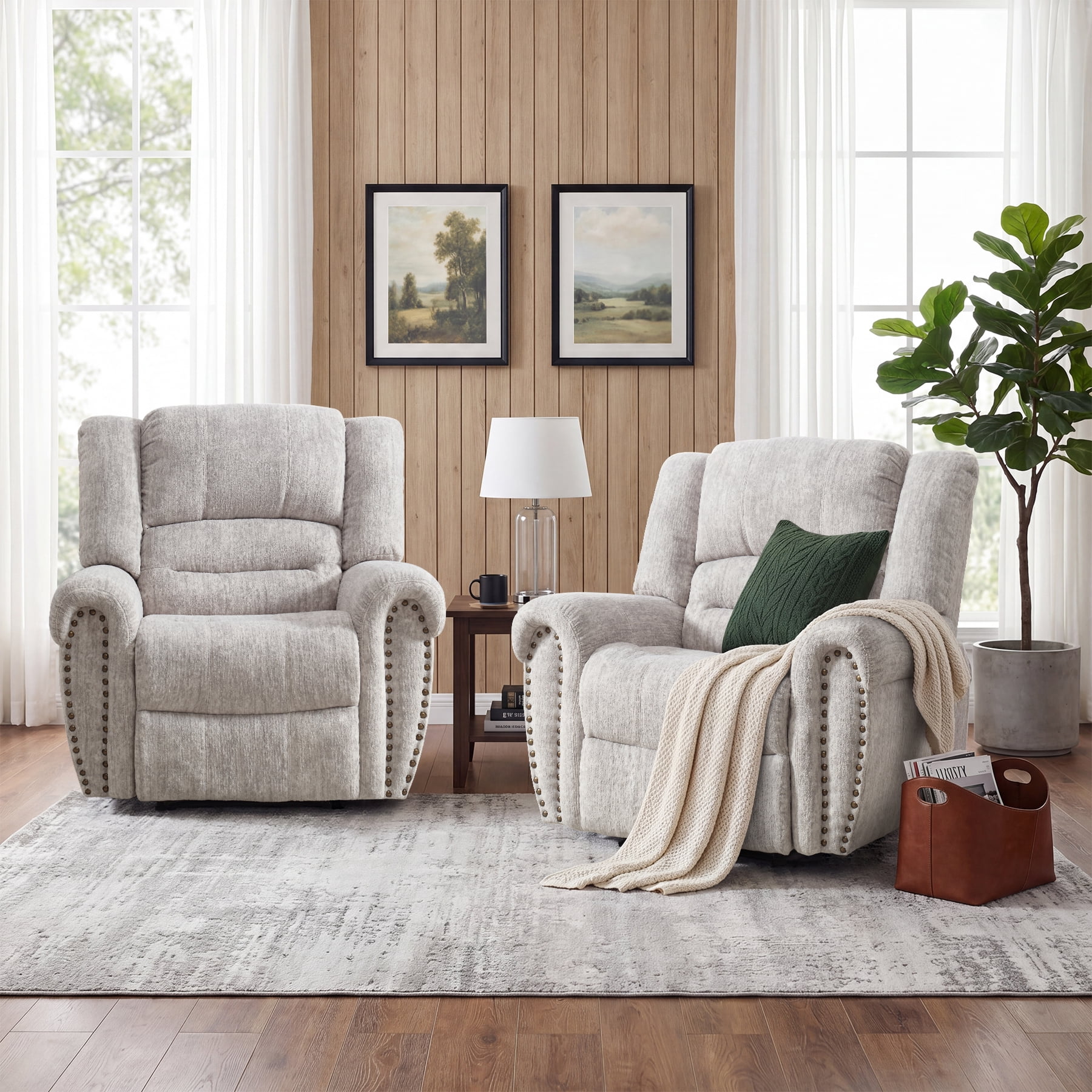 Bonzy Home Premium 2-Pack Recliner Chair Set, Soft Faux Leather, Manual Reclining Sofa for Living Room & Bedroom,White