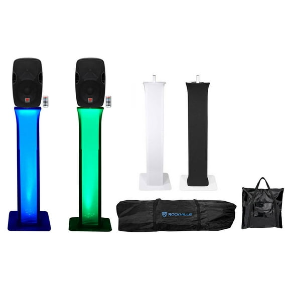 (2) Rockville BPA12 12" Powered Active 600w DJ Speakers w Bluetooth Totem Stands
