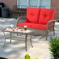 thumbnail image 3 of Patio Wicker Furniture Set - 2 Pieces Patio Conversation Set with One Love Seat & One Coffee Table, All Weather Resin Rattan Sofa & Table with Olefin Cushions for Patio(Brown/Red), 3 of 6