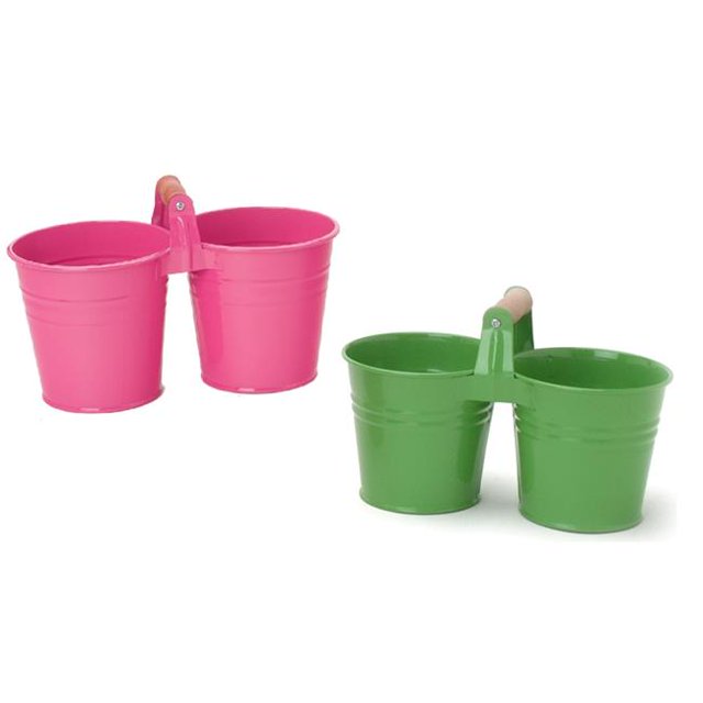 8122E AG-HPK S-2 Enameled Galvanized Double Planter - Set of 2