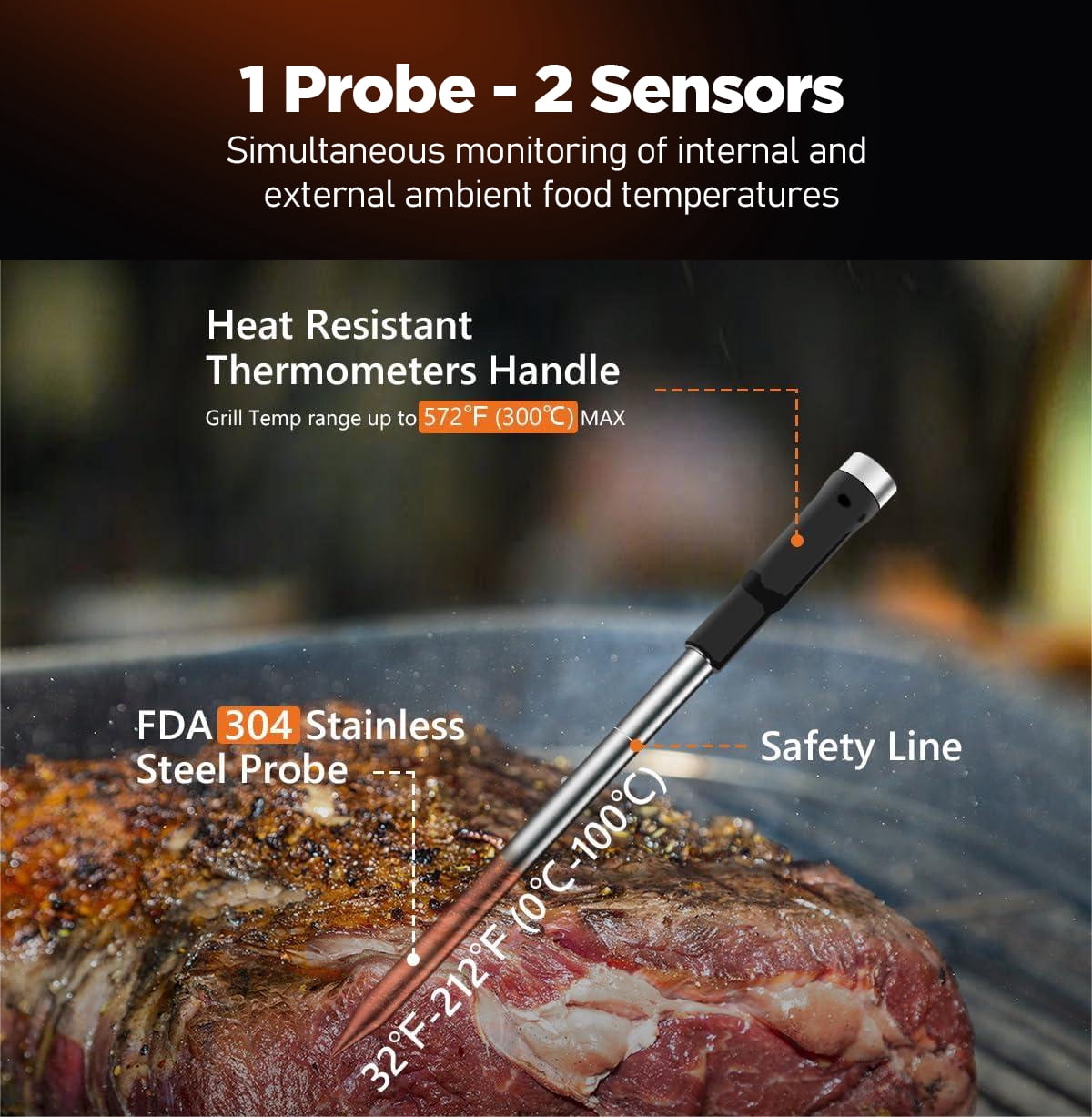 Smart Wireless Meat Thermometer - Bluetooth Digital Food Cooking Thermometer APP Control Kitchen Thermometer for Oven Grill BBQ Smoker