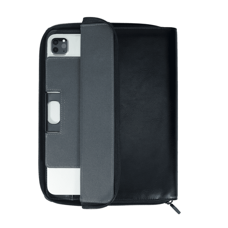 onn Black Vegan Leather Zippered Tablet Folio Case with Stylus for