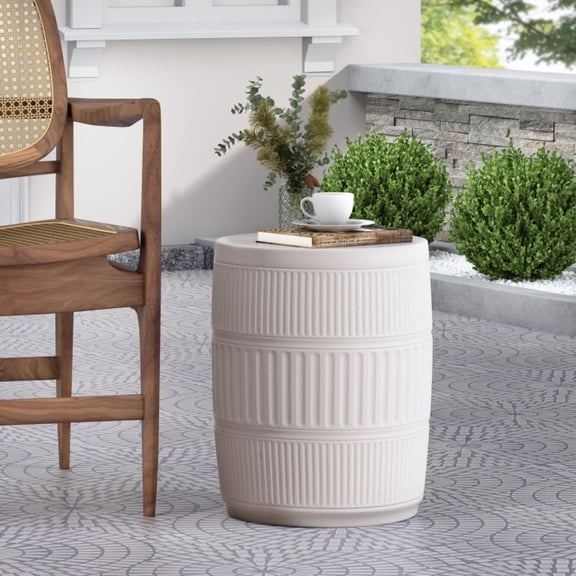 BOFANG Lightweight Concrete Antique White Fluted Outdoor Side Table