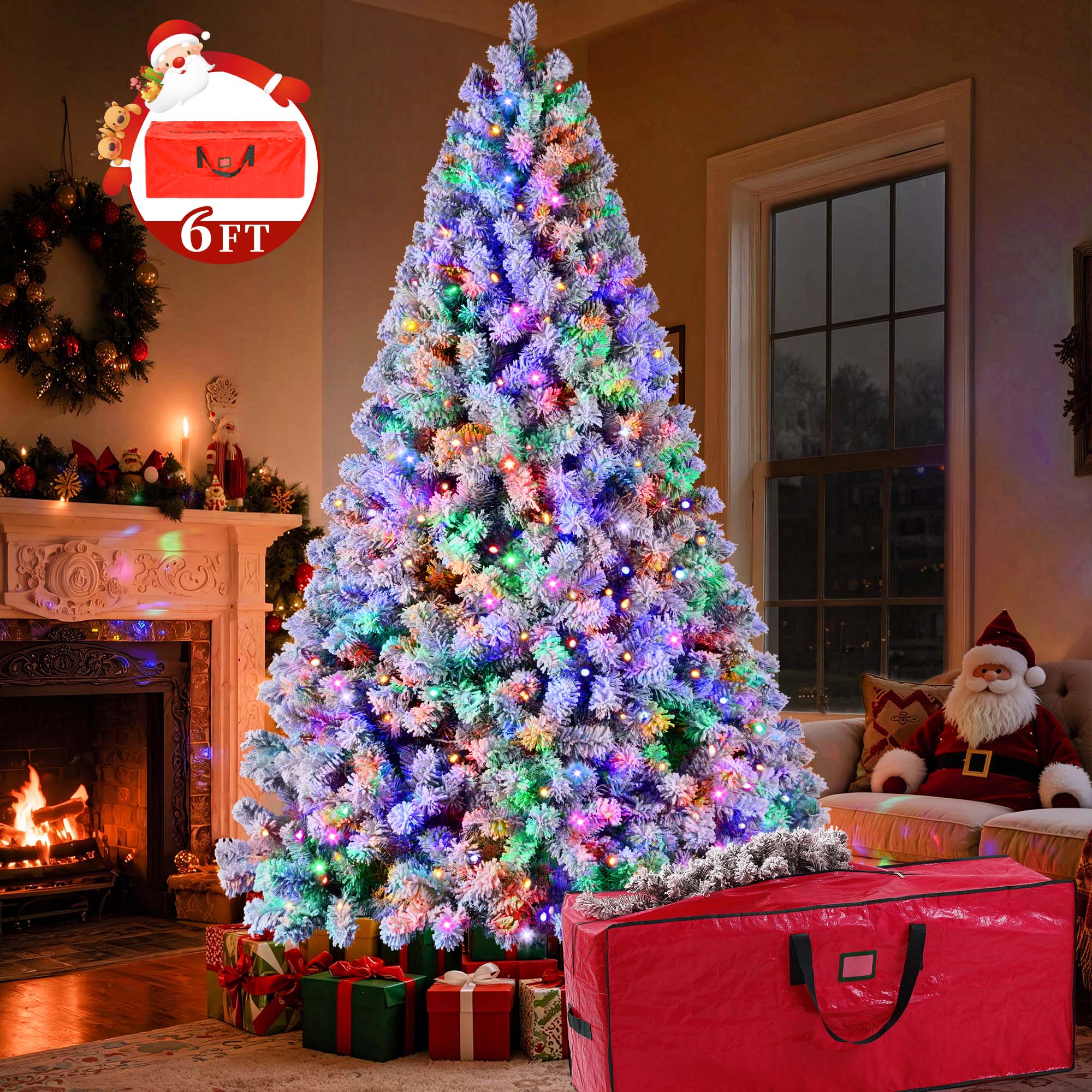 Yexmas 6ft Snow-Flocked Pre-Lit Christmas Tree photo 1