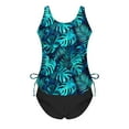 thumbnail image 7 of OCLCCG Tummy Control Tankini Swimsuit for Women Two Piece V Neck Side Drawstring Swimwear with Bottom Fashion Printed Ruched Bathing Suit, 7 of 7