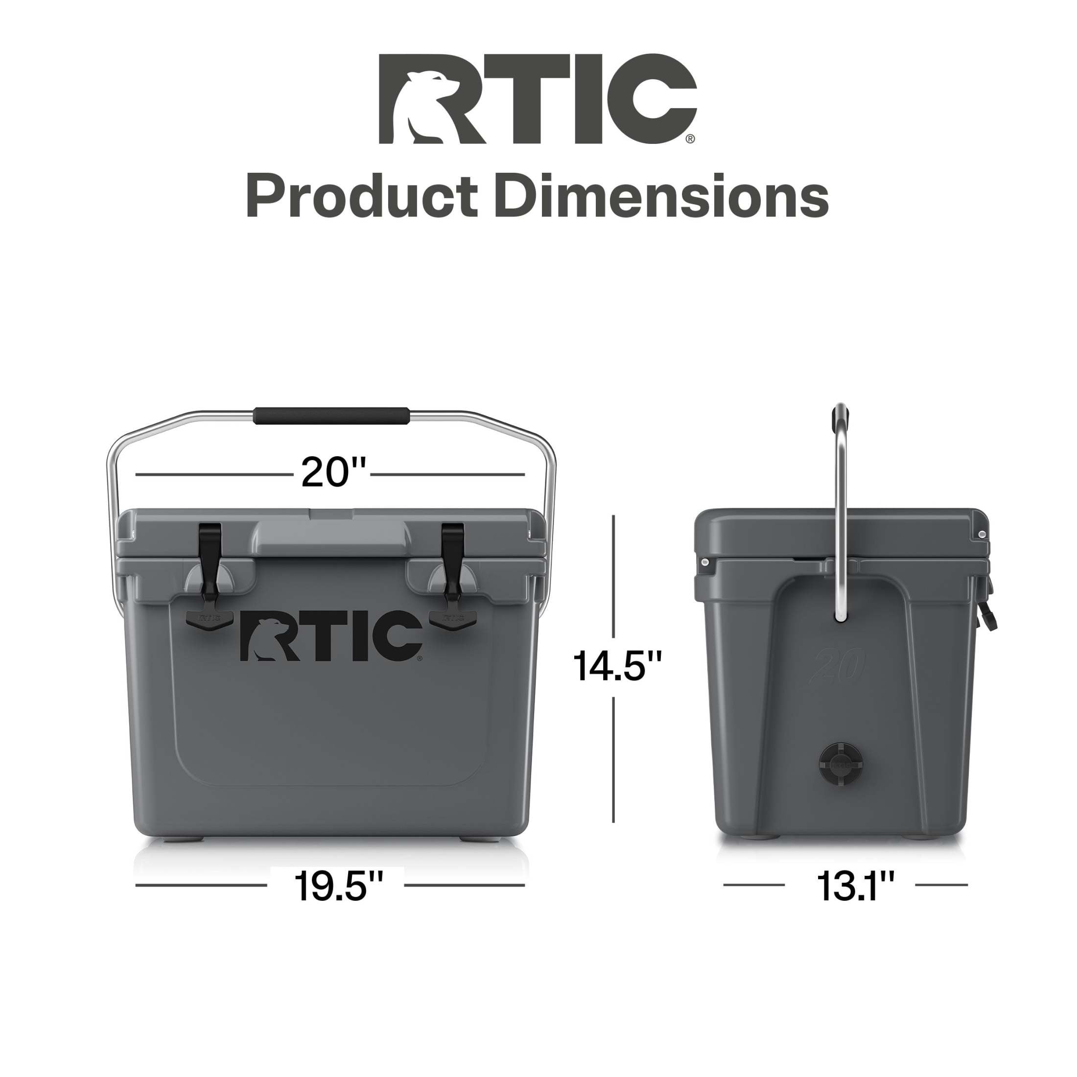 RTIC 20 QT Ultra-Tough Rotomolded Hard-Sided Ice Chest Cooler, Fits 30 Cans, Dark Grey