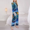 thumbnail image 3 of Yiaed Stained Glass Ocean Wave Print Pajamas Women's Long Sleeve Sleepwear Soft Button Down Loungewear Pjs Lounge Set Nightwear Womens Pajama Pants-, 3 of 7