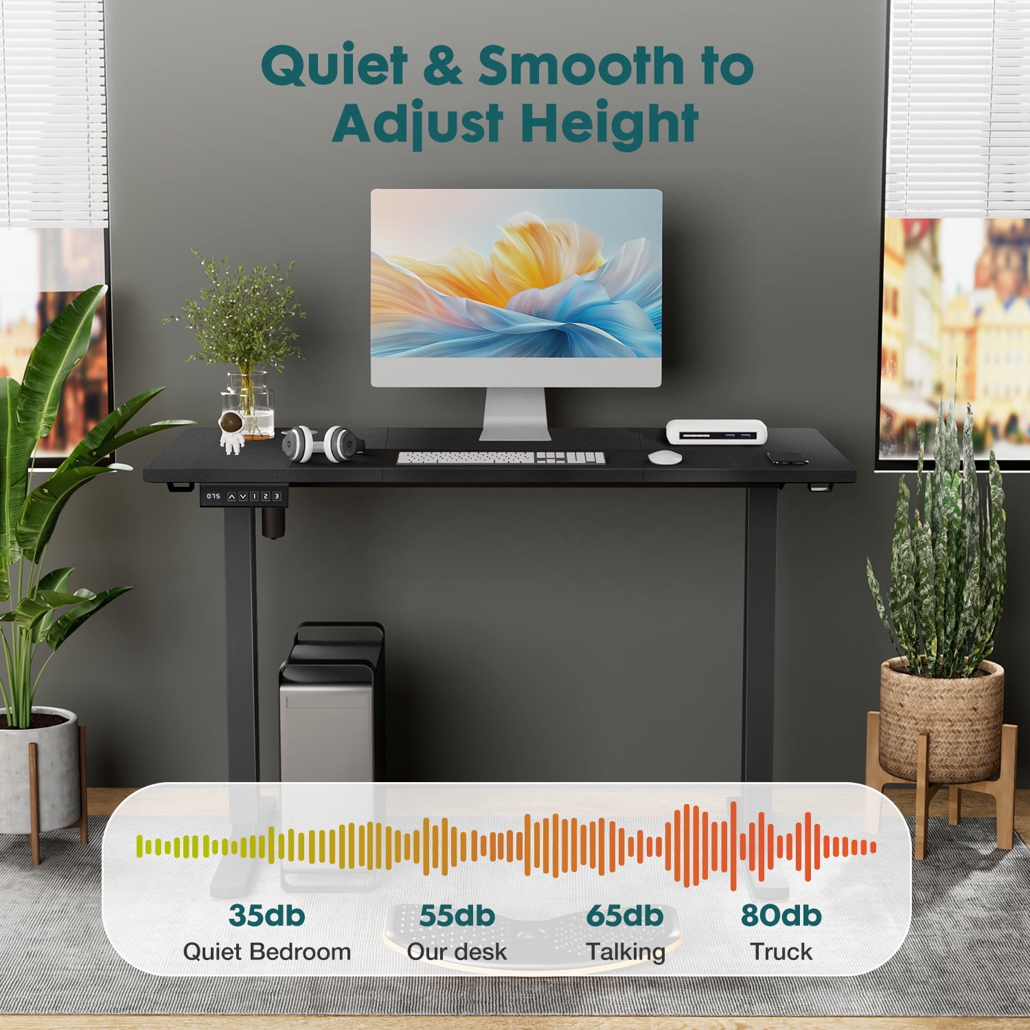 TINKLE WELL Updated Electric Standing Desk, 63 x 24'' Adjustable Height Electric Standing Computer Desk, Ergonomic Workstation with 3 Memory Controller, Bamboo Texture, Black
