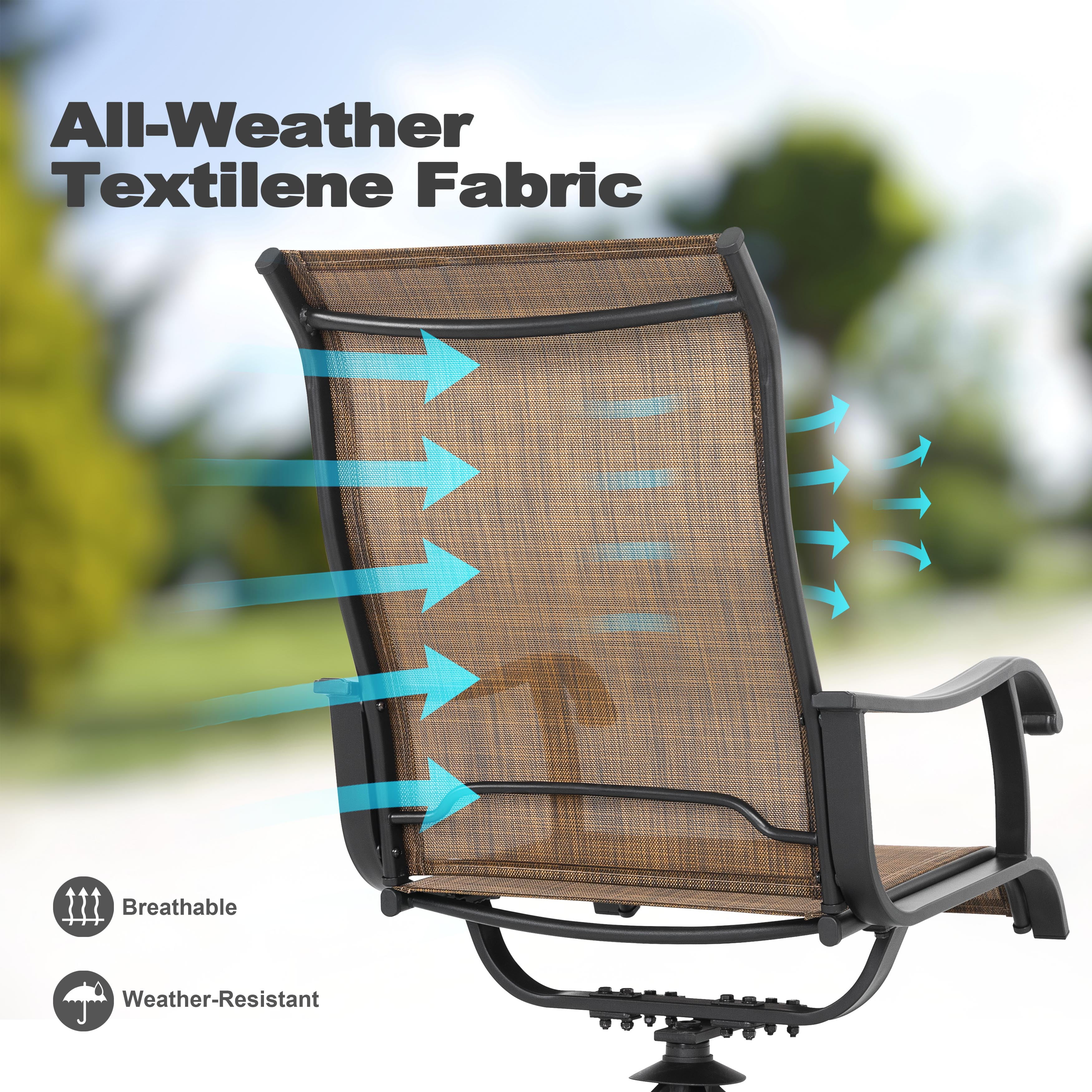 Nuu Garden Patio Dining Chairs, Swivel Patio Sling Chairs Set of 2 All-Weather Textilene Outdoor Chairs with Iron Frame for Outdoor Lawn Garden Backyard, Brown