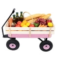 thumbnail image 2 of Ktaxon Steel & Wood Garden Cart with Wooden Railings, 330lb Heavy Duty Utility Wagon, Pink, 2 of 8