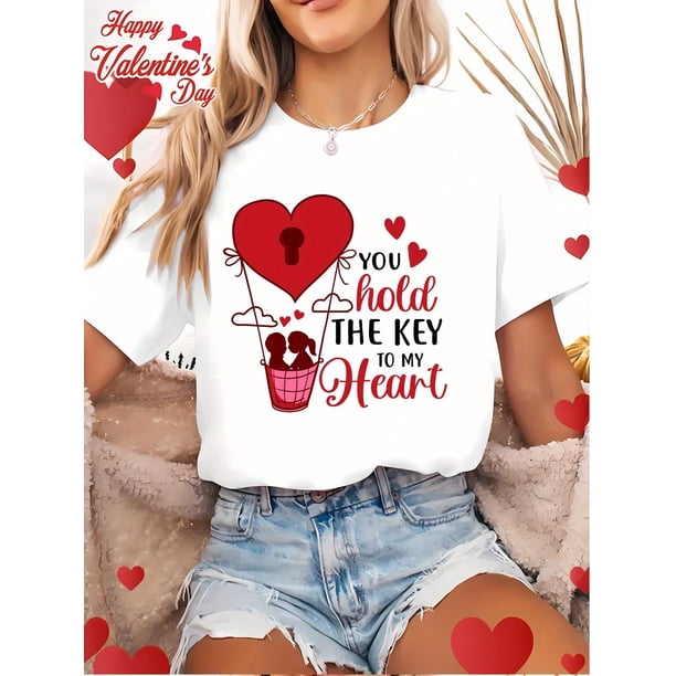 Valentine's Day simple art creative design feelings People's Day letter lines love printed T-shirt, short-sleeved round neck casual jacket summer spring, Women's wear Tee For Adult, Men, Women, Teen,