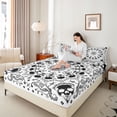 thumbnail image 3 of Castle Fairy Gothic Skull Bed Sheets 4-Piece,Traditional Flower Full Size Sheets,Black White,1 Fitted Sheet,1 Flat Sheet and 2 Pillowcases, 3 of 6