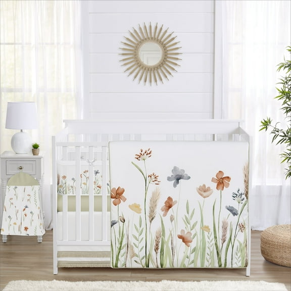 Sweet Jojo Designs Watercolor Floral Garden Sage Green Girl Crib Bedding   BreathableBaby Breathable Mesh Liner