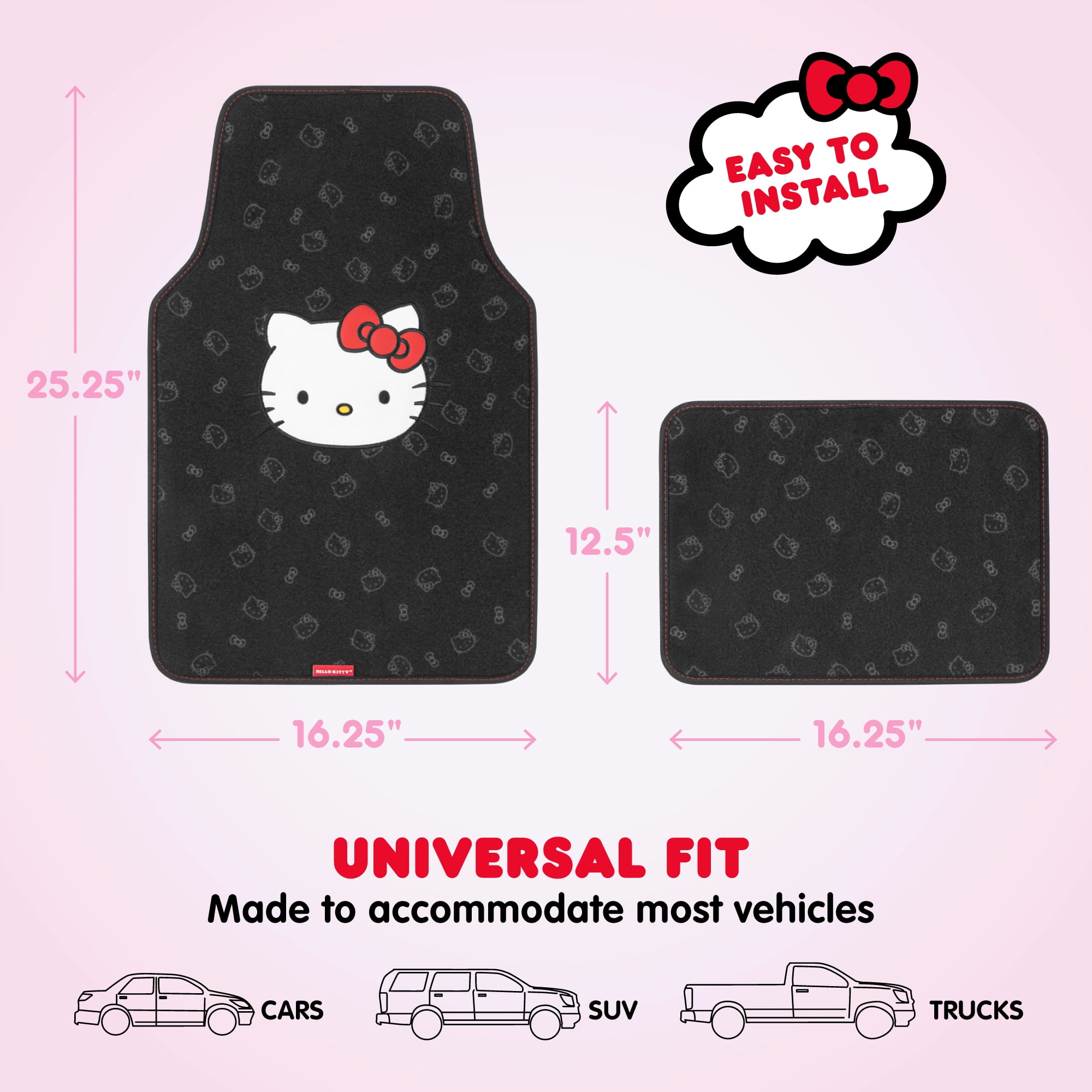 Hello Kitty Carpet Car Floor Mats - Universal Fit for Cars, SUVs & Trucks
