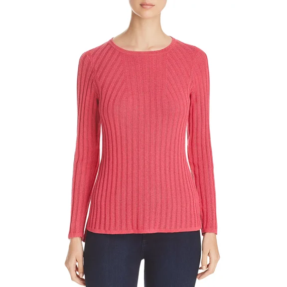 Foxcroft Womens Mindy Metallic Ribbed Sweater, Pinktini, Small