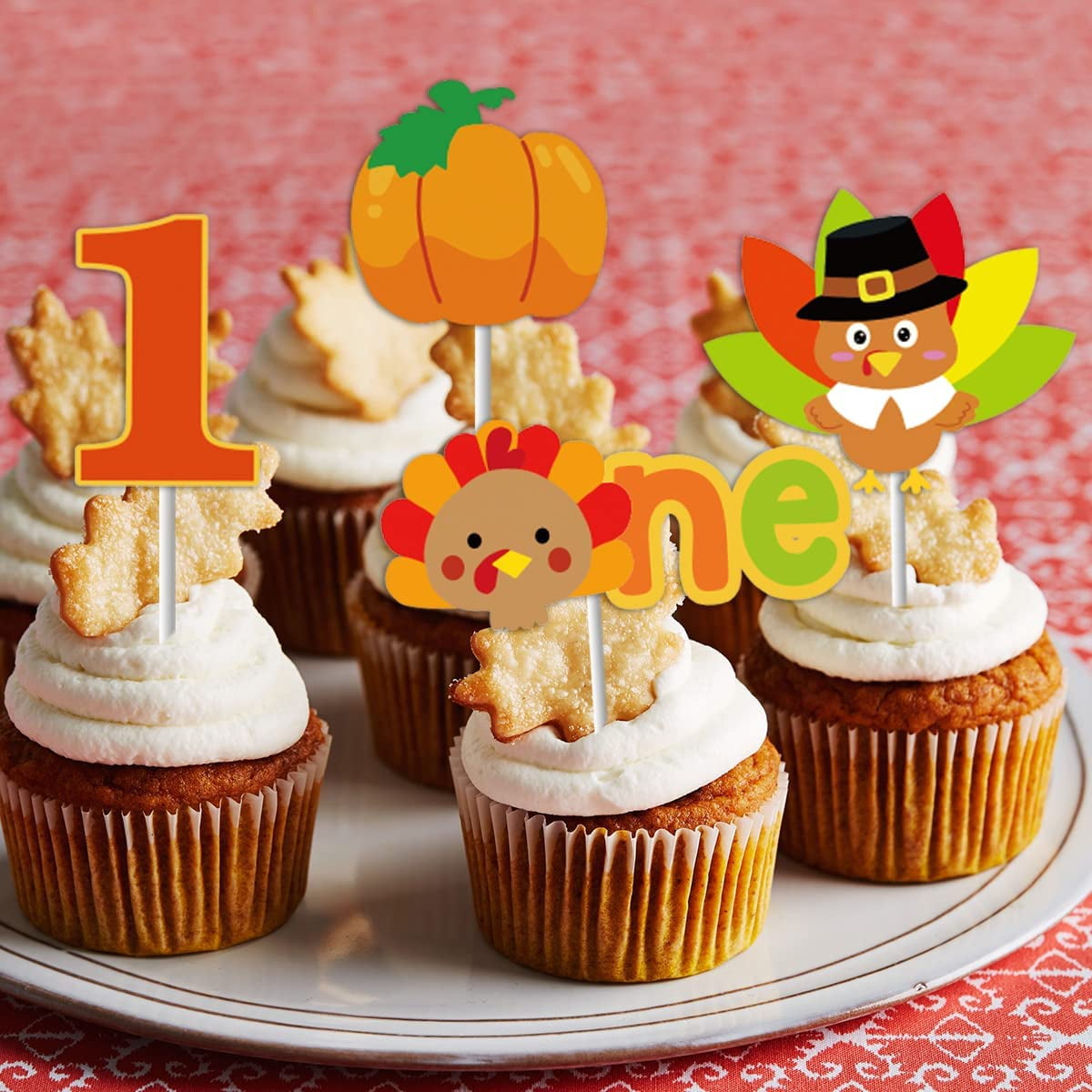 SANNIX 96-Piece Thanksgiving Cupcake Toppers - Fall Theme Decorations With Turkey, Pumpkin, Leaves For Desserts & Parties