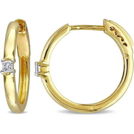 Miabella Princess-Cut 1/10 T.W. Diamond 10kt Yellow Gold Clip-Back Hoop Earrings