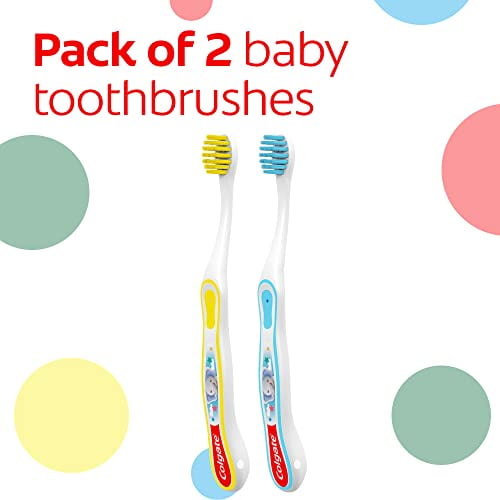Colgate Kids My First Toothbrush for Baby, Ages 0-2, Extra Soft, 2 Pack, White