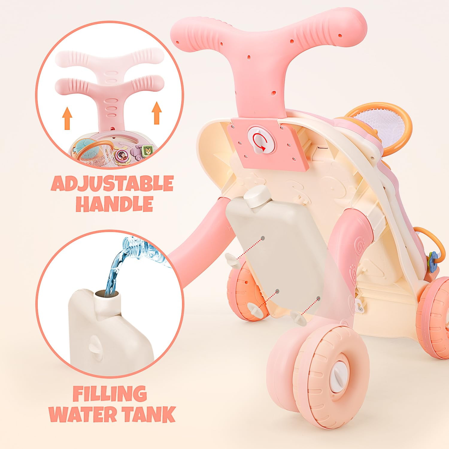 Eotvia Baby Walkers for Girls,3 in 1 Push Toys Pink Baby Walker Toy for Babies Learn to Walk 6-18Mos
