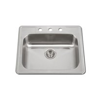 Houzer A2522-503-1 25 in. ADA Compliant Drop-in Top Mount 3-hole Deep Single Bowl Kitchen Sink - Stainless Steel