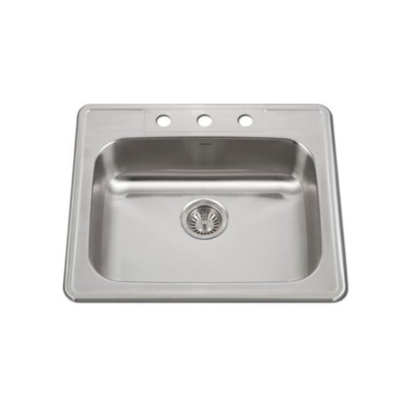 Houzer A2522-503-1 25 in. ADA Compliant Drop-in Top Mount 3-hole Deep Single Bowl Kitchen Sink - Stainless Steel