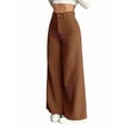 thumbnail image 3 of Corduroy Pants for Women Casual High Waisted One Buttoned Stretchy Loose Fit Wide Leg Pants with Pockets Light Brown S, 3 of 9