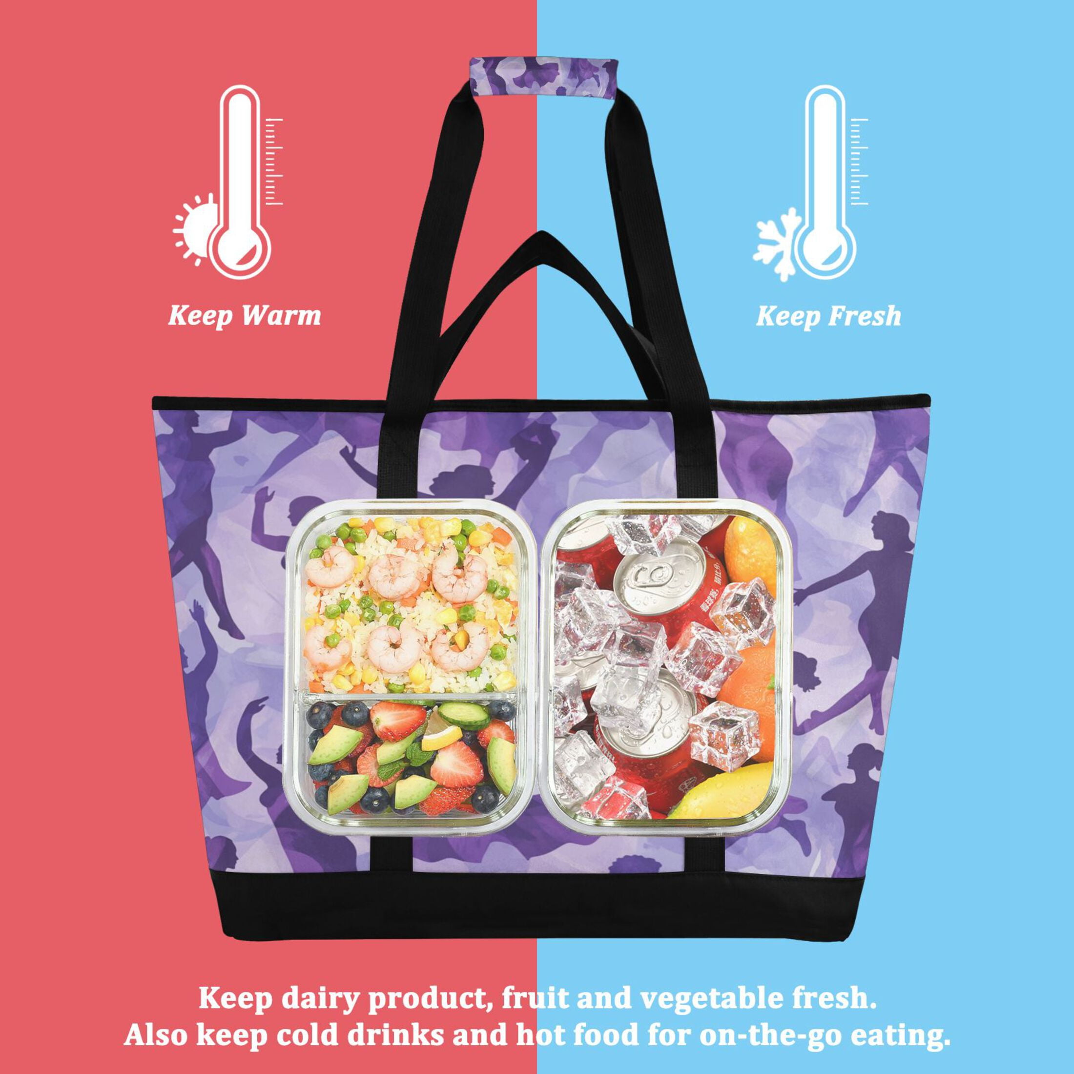 Large Hand-held Ice Pack Picnic Bag Insulation and Refrigeration Suitable for Shopping Picnics and Camping Purple Crowd