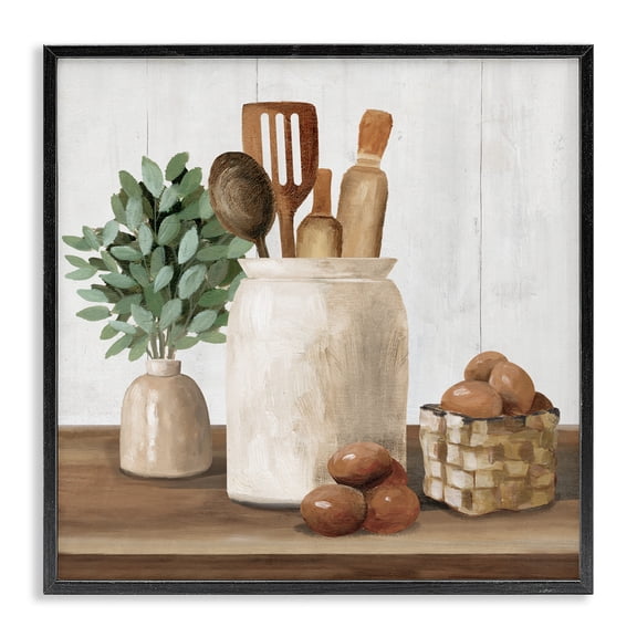 Stupell Industries Farmhouse Country Kitchen & Eggs Black Framed Giclee Art, 12 x 12, by White Ladder