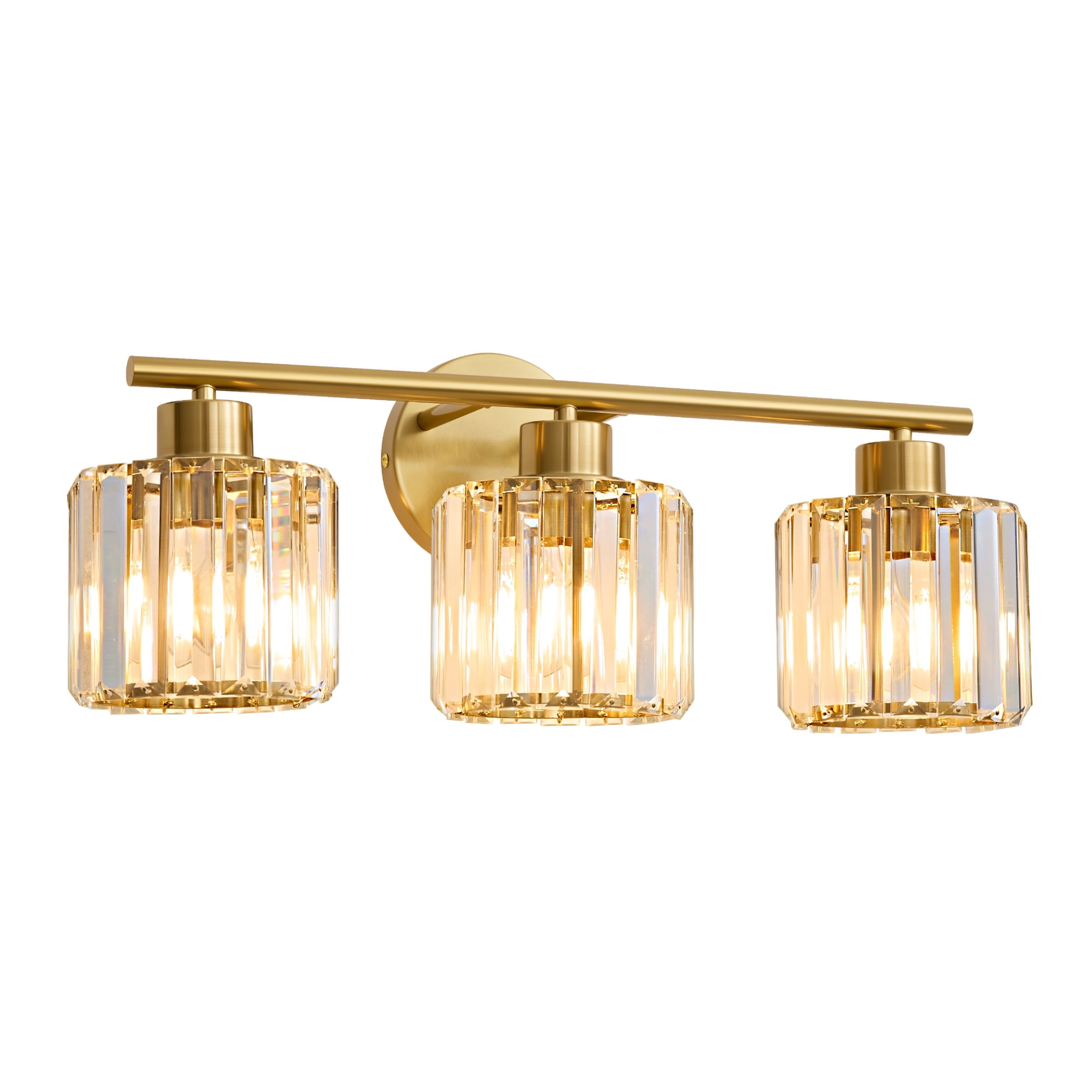 Deyidn Gold Vanity Light, 3-Light Modern Bathroom Fixture with K9 Crystal Shades, 22 Inches, Dimmable