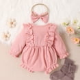 thumbnail image 2 of SILVERCELL Newborn Baby Girls Long Sleeve Ruffled Romper Bodysuit + Headband Outfits Clothes Set 0-24M, 2 of 8