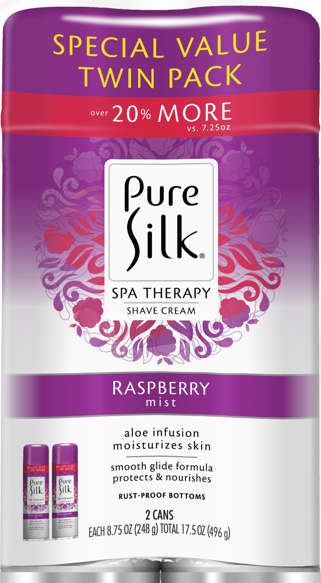 Pure Silk Spa Therapy 17.5 Oz. Raspberry Mist Shave Cream Twin Pack