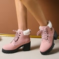 thumbnail image 5 of Lovzfmll Winter Boots for Women, Chunky Military Boots Snow Ankle, Mid Heel Round Toe Metallic Booties Warm Casual Pink Boots, 5 of 9